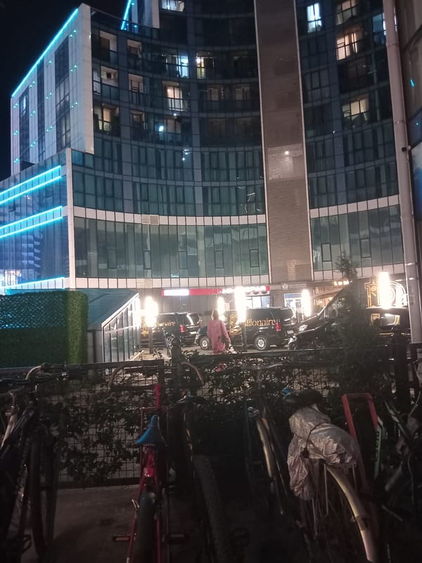 Evening urban scenes captured across modern Batumi buildings