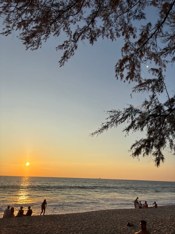 Sunset observed over ocean at Choeng Thale beach, Thailand