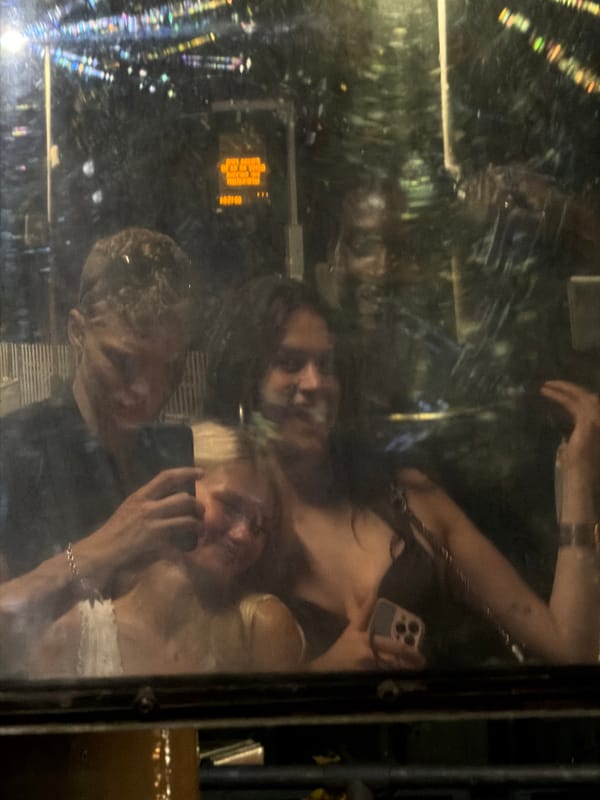 Late-night London: a group moves through the Underground and streets