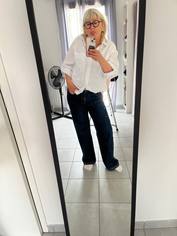 Woman documents morning routine with dog in French home