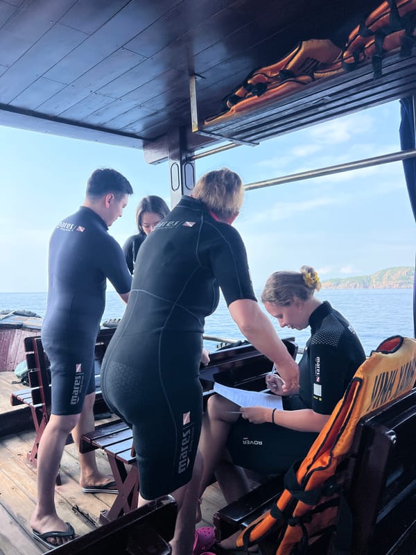 Divers prepare for water activities in Vietnam heritage area