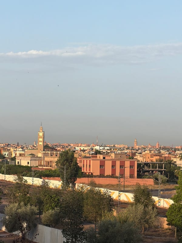 Morning scenes captured in Marrakesh: cityscape and resting dog