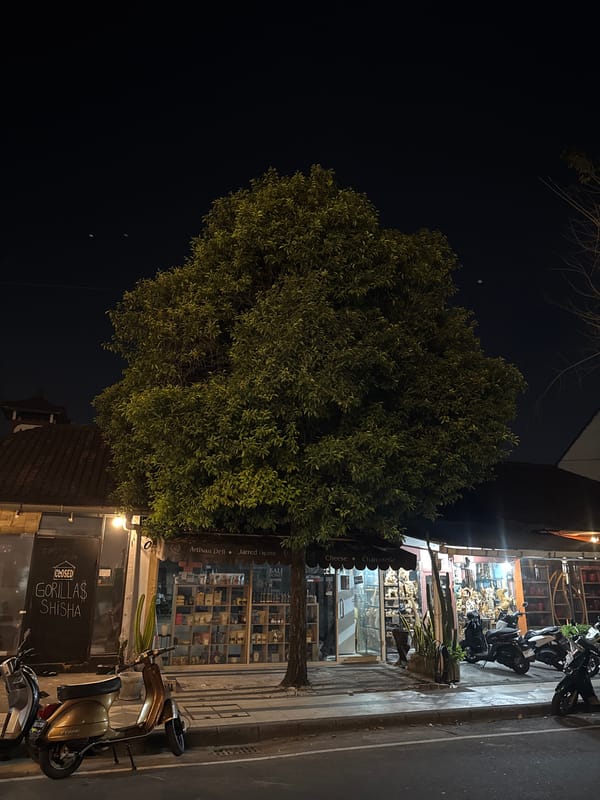 Kuta night streets, a traditional gathering, and Balinese interiors