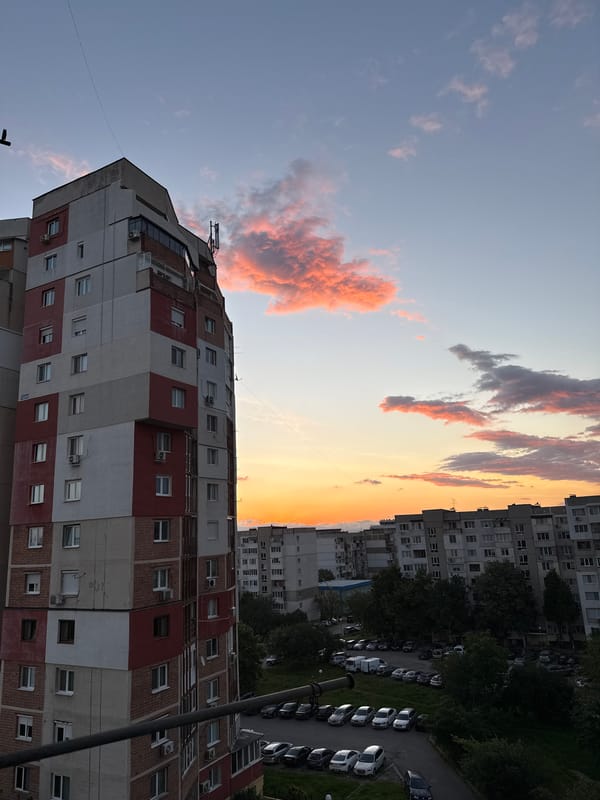 Colorful sunset observed from high-rise building in Sofia, Bulgaria