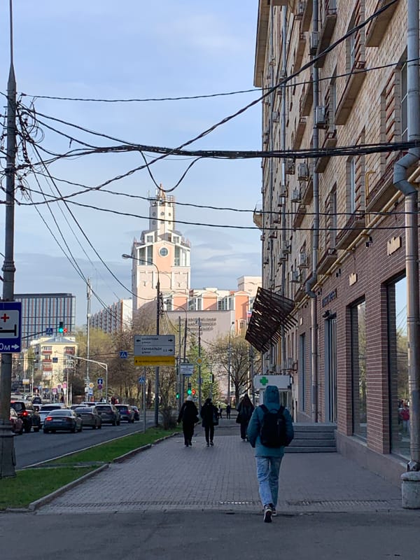 Moscow street scenes captured during spring afternoon