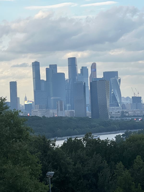 Moscow skyline and landmarks on a cloudy summer afternoon