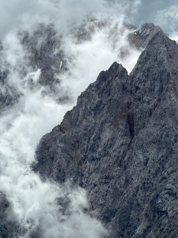 Misty Alpine peaks above Garmisch-Partenkirchen on a cloudy morning