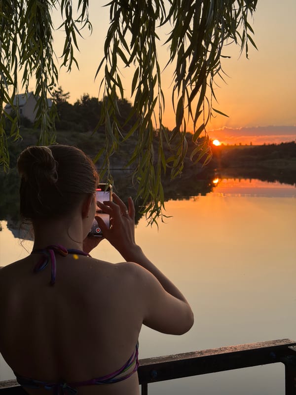 Sunset by the water, grill lighting up in Lozuvatka