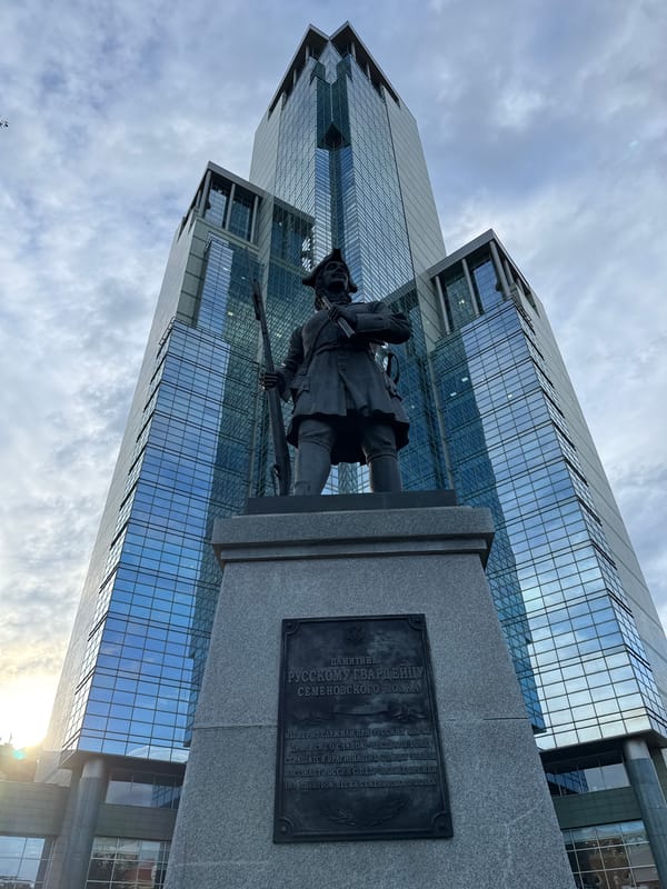 Street-level exploration of a Russian city's architecture and landmarks