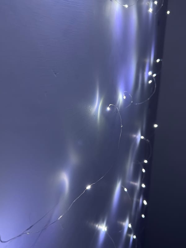 Fairy lights glow in evening scene in Bulgaria