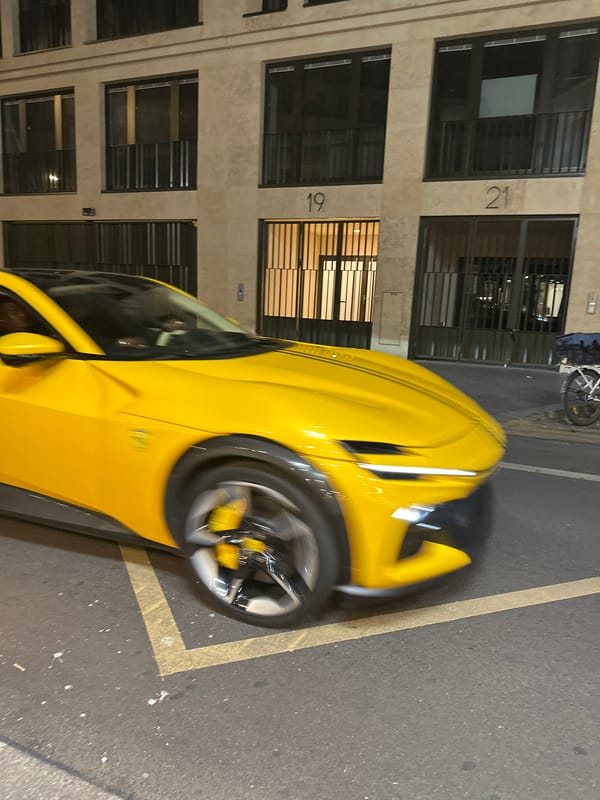 Yellow Ferrari spotted near Paris laundromat late Saturday night