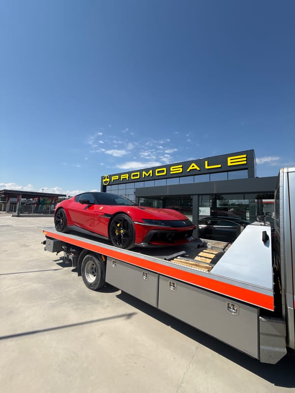 Ferrari SF90 transported on flatbed truck in Plovdiv