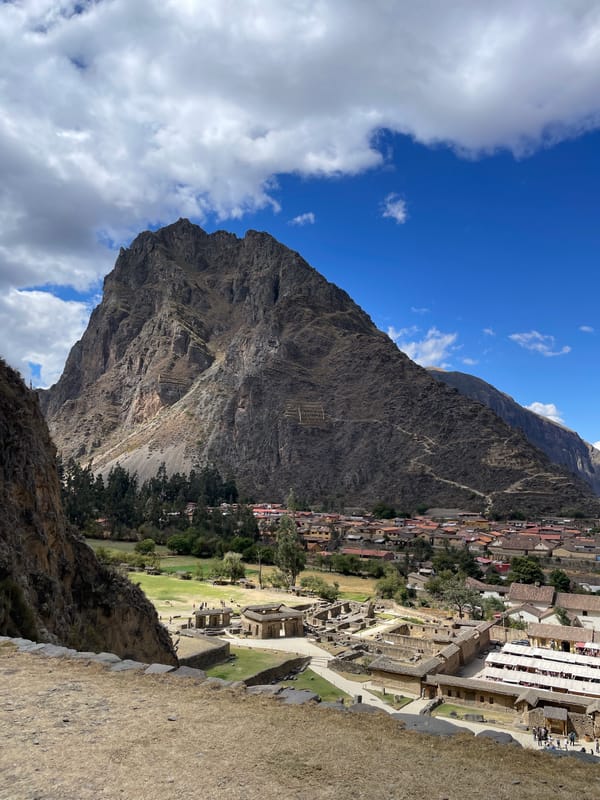 Ground and aerial views of Ollantaytambo's Inca ruins, Peru