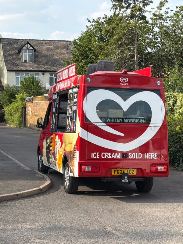 Heart-shaped cloud and a heart-branded ice cream van, same afternoon