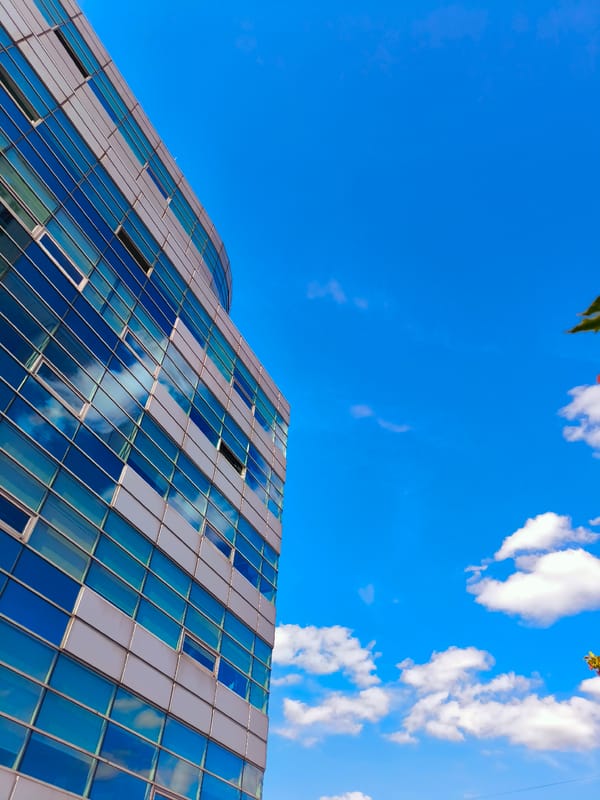 Modern architecture against a clear Riga sky