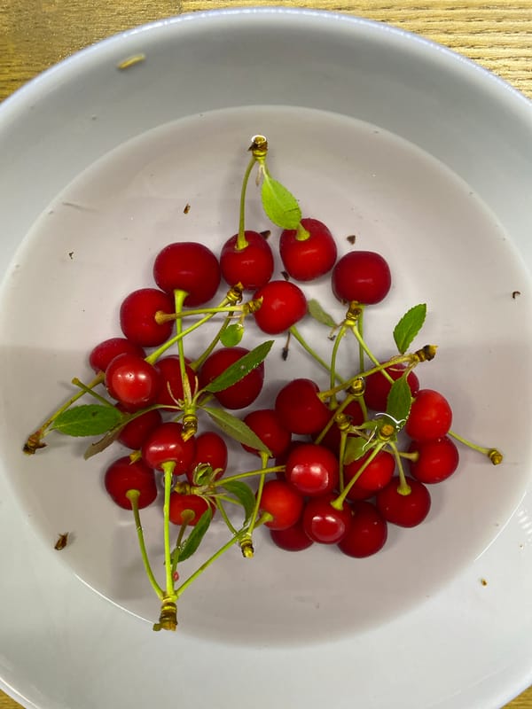 Cherry snack time, from bowl to toddler