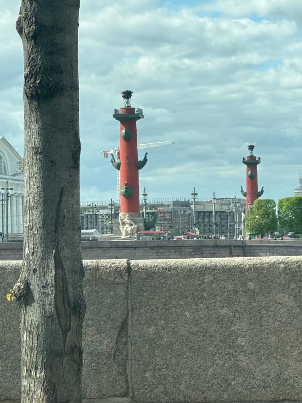Tourist documents brief sightseeing tour of central Saint Petersburg landmarks