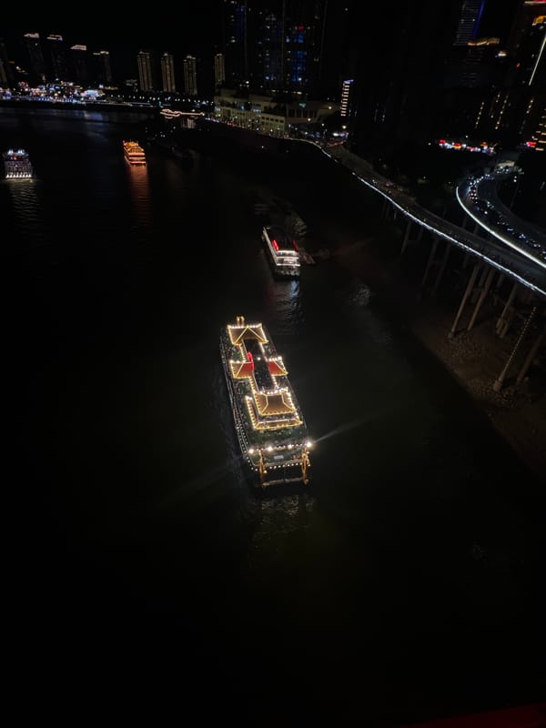 Chongqing's Yuzhong waterfront lit up at night
