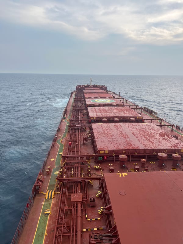 Cargo ship deck cruising through the East China Sea
