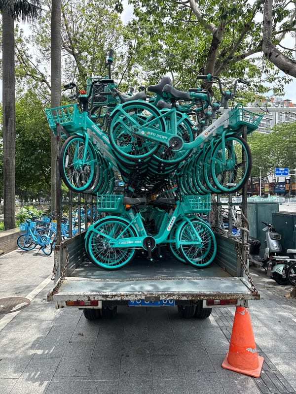 Bike-sharing fleet operations documented in Xiangzhou, China