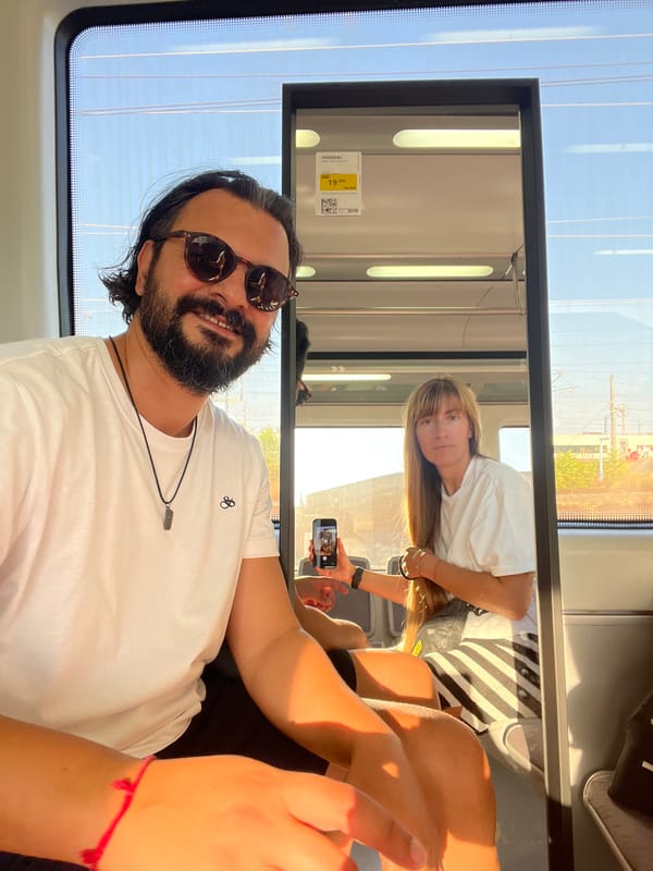 Selfie on a train passing through l'Hospitalet de Llobregat