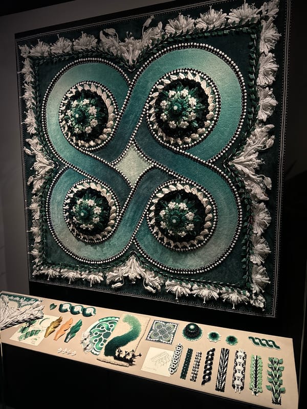 Fashion exhibition documented in Paris museum display cases