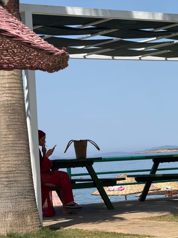 Calm morning at a Menderes beach with lifeguard on duty