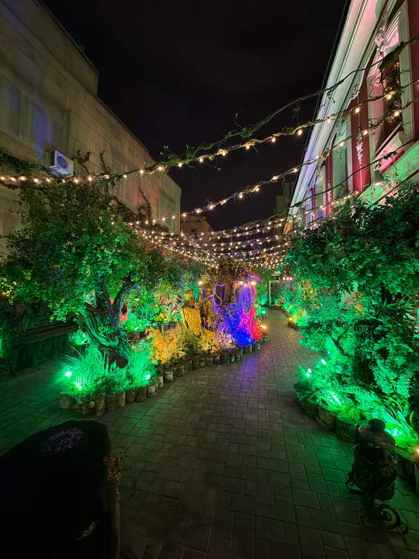 Moscow building features illuminated fantasy dioramas in decorated windows