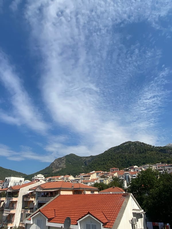 Budva's residential hillsides and mountains on a clear morning