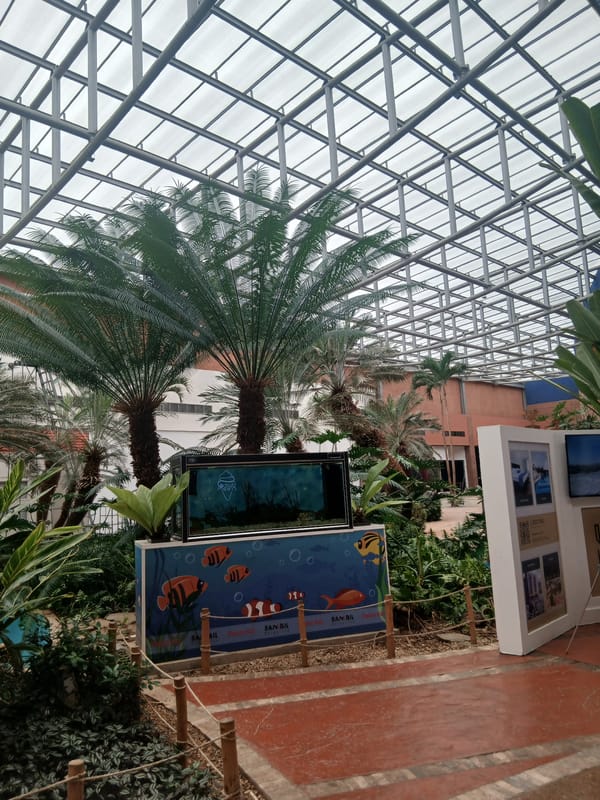 Tourist visits botanical conservatory attraction in Pampatar, Venezuela