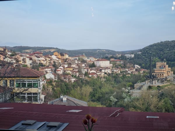 Tourist captures scenic views of historic Veliko Tarnovo, Bulgaria