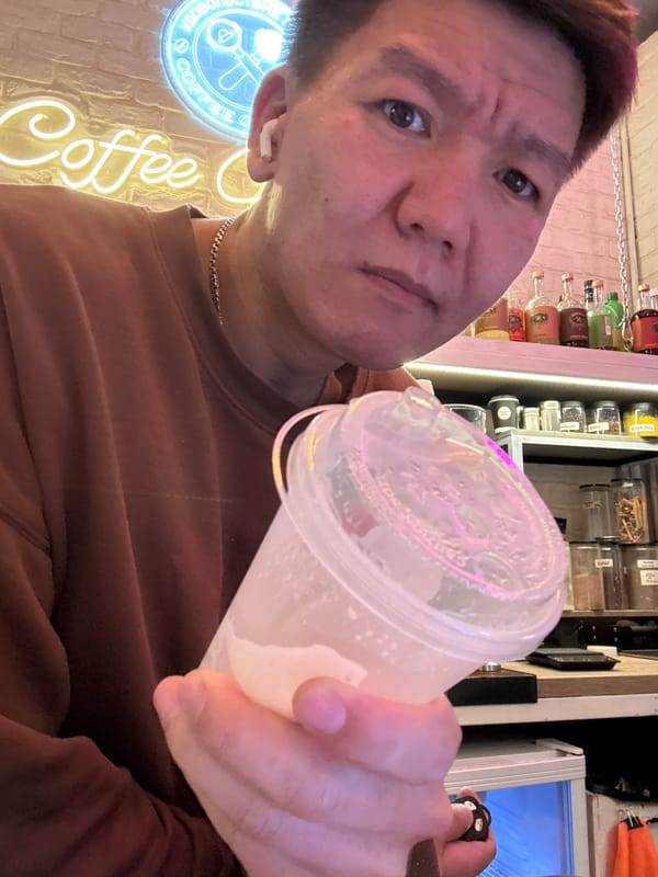 Man takes selfie in Moscow cafe