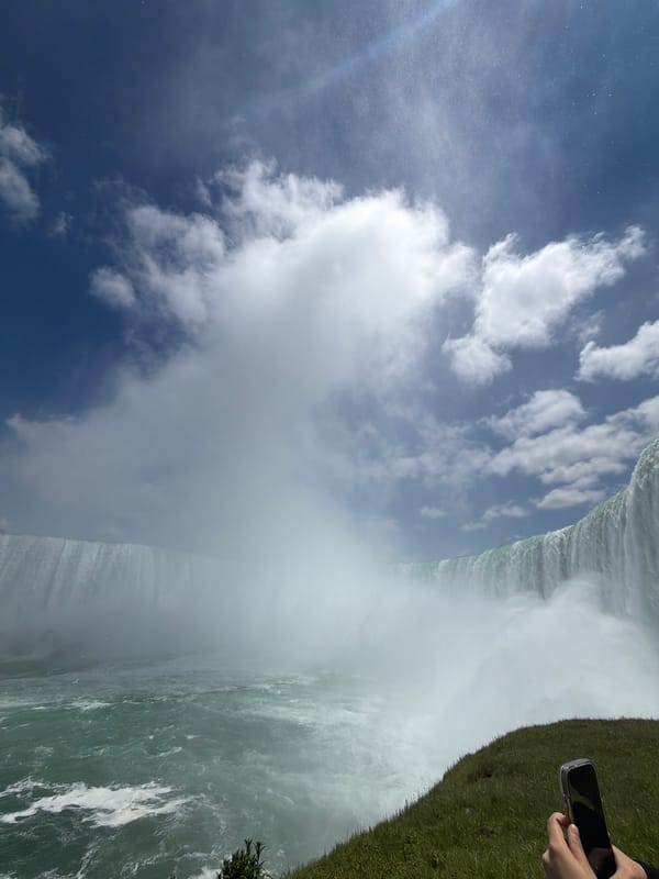 Tourist documents Horseshoe Falls views from Canadian side