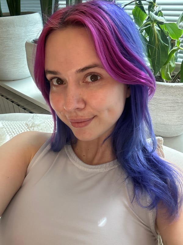 Woman with colorful hair photographed in Zagreb apartment