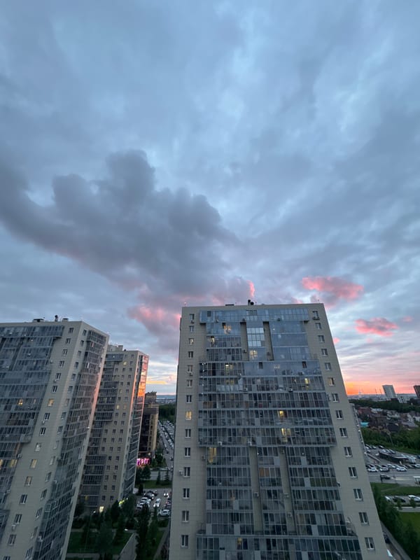 Kazan apartment buildings bathed in golden sunset light