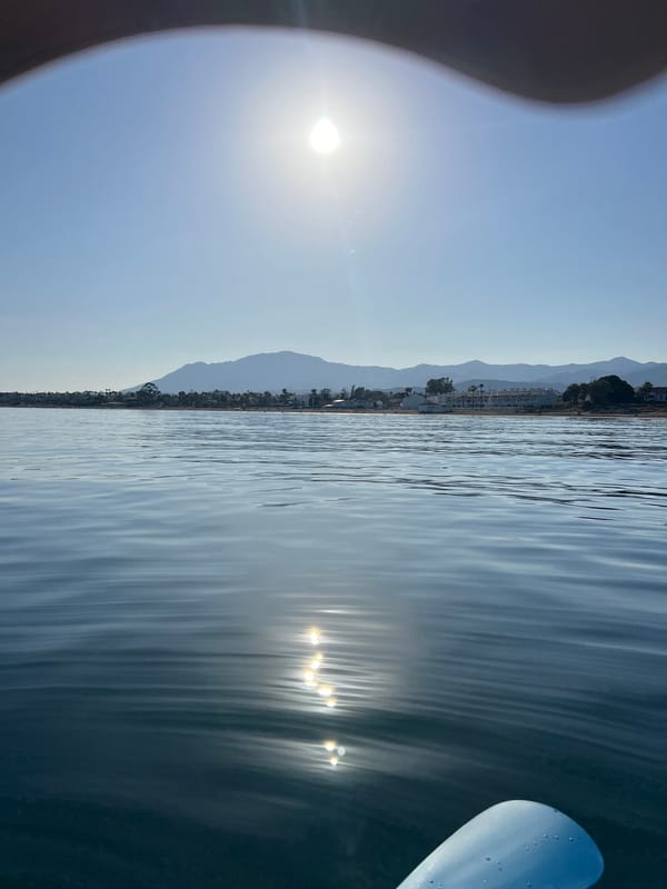 Paddleboarding on calm Mediterranean water near Estepona