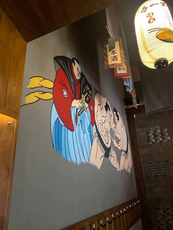 Japanese-themed restaurant interior documented in Krasnoyarsk, Russia