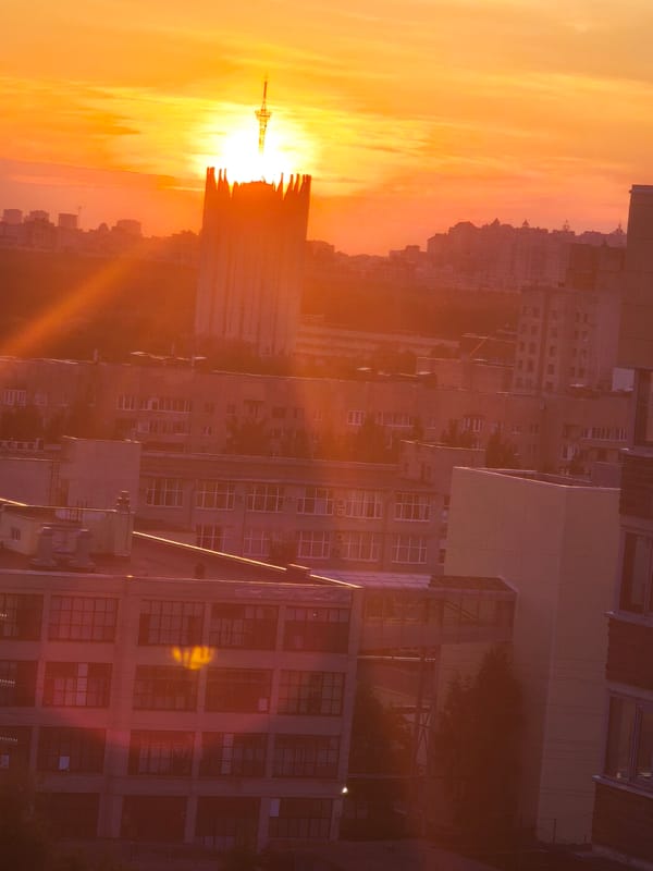 Sunset documented behind Saint Petersburg landmarks and TV tower