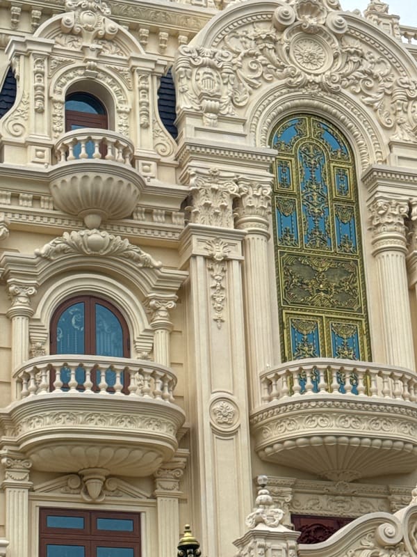Ornate Baroque palace exterior and gates in Da Lat, Vietnam