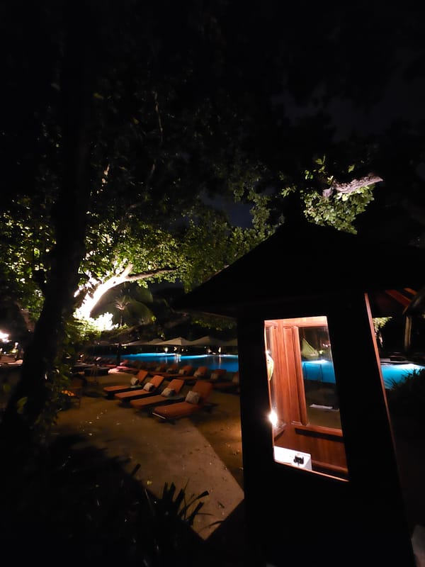 Evening stroll captured at Denpasar beachfront resort area
