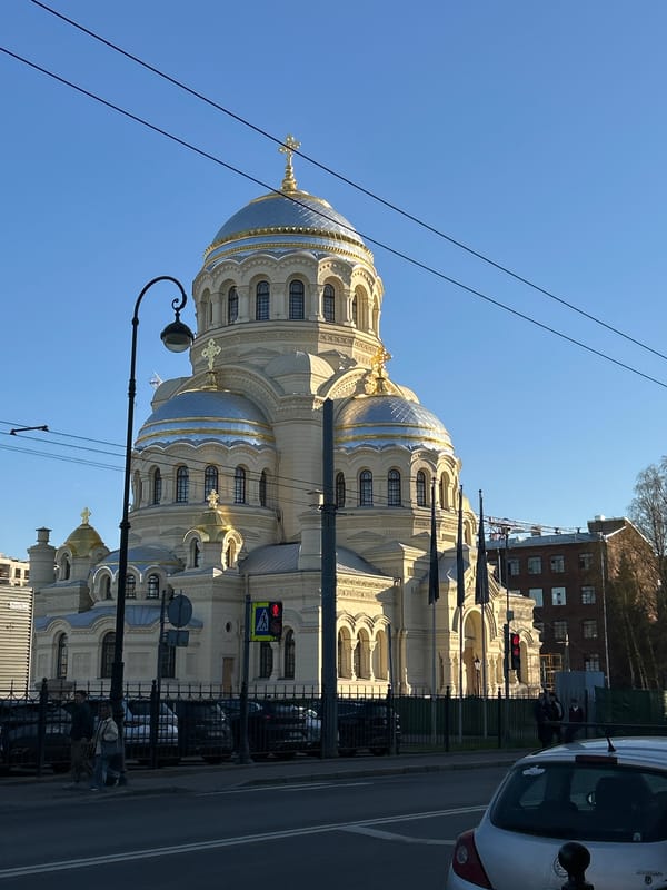 Sunny afternoon view of Naval Cathedral in Saint Petersburg