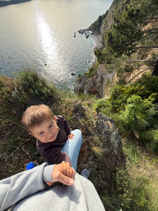 Person and child spotted at cliff near Budva, Montenegro