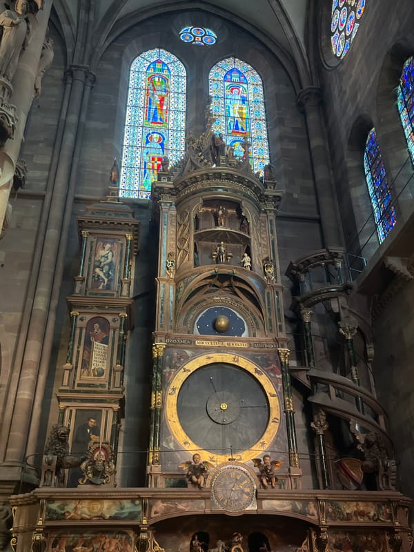 Gothic cathedral: astronomical clock and stained-glass windows explored