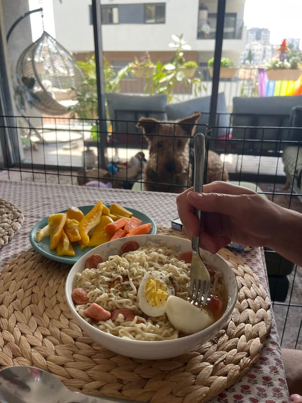 Morning ramen meal and urban scenes documented in Ramat Gan
