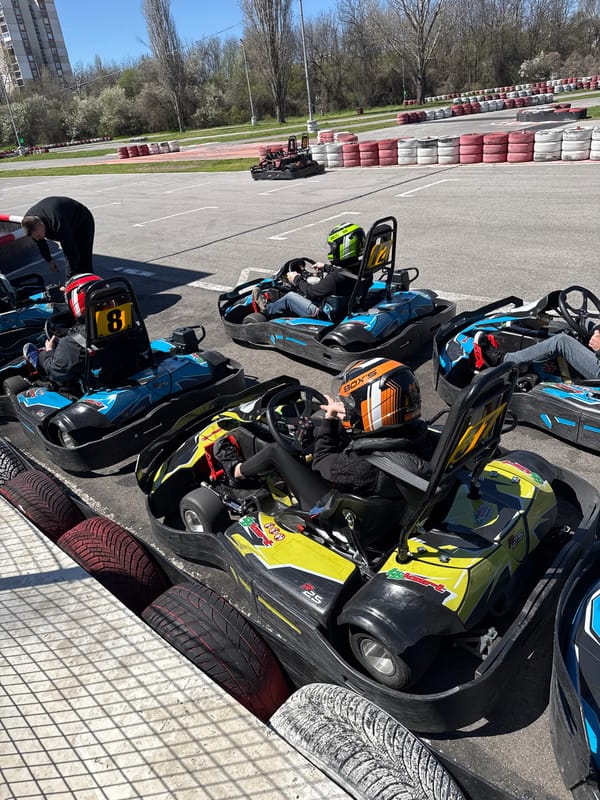Go-kart drivers line up on Sofia track