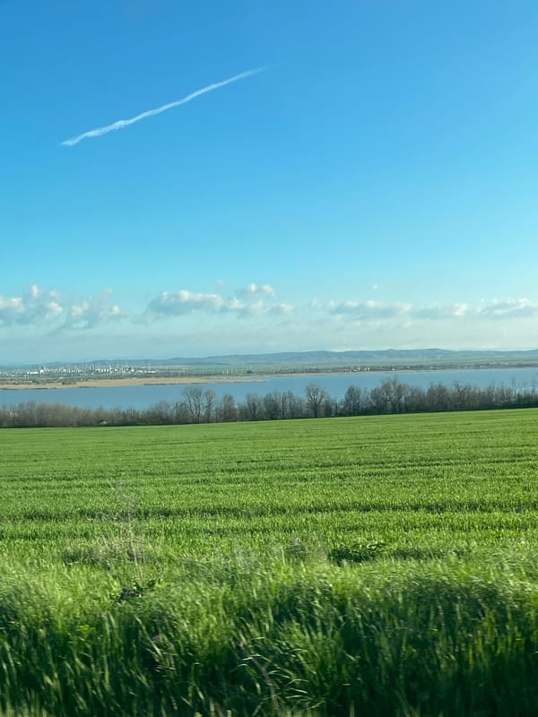 Morning landscape with contrail observed over Burgas, Bulgaria
