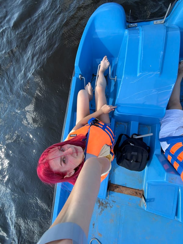 Pedal boats, sailboats, and a raptor on a Chaykovsky lake