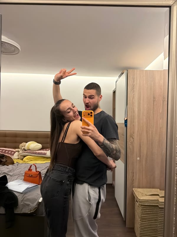 Couple documents evening with mirror selfies in Sofia