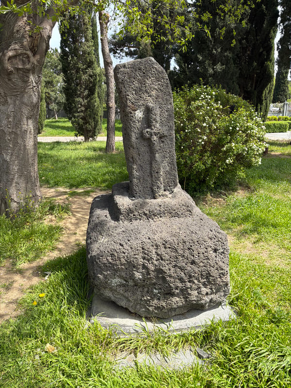 Stone cross monument observed in Tbilisi memorial park