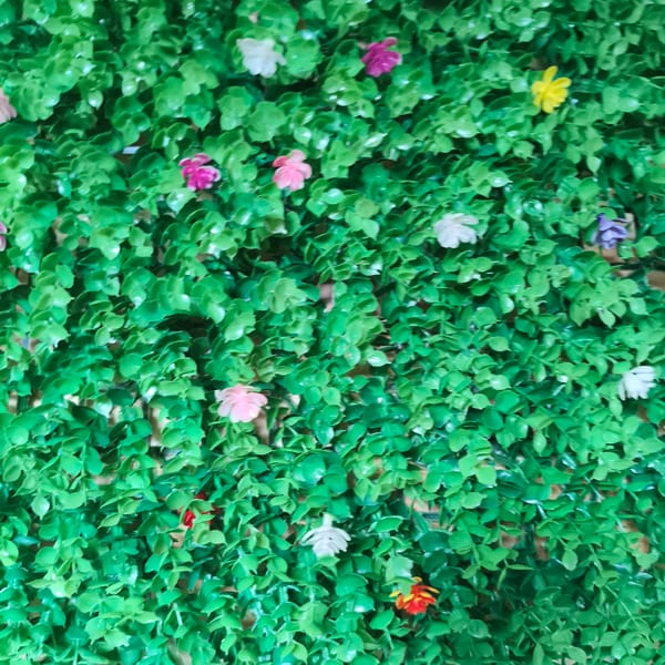 Colorful artificial flower wall display spotted in Chaikovsky, Russia